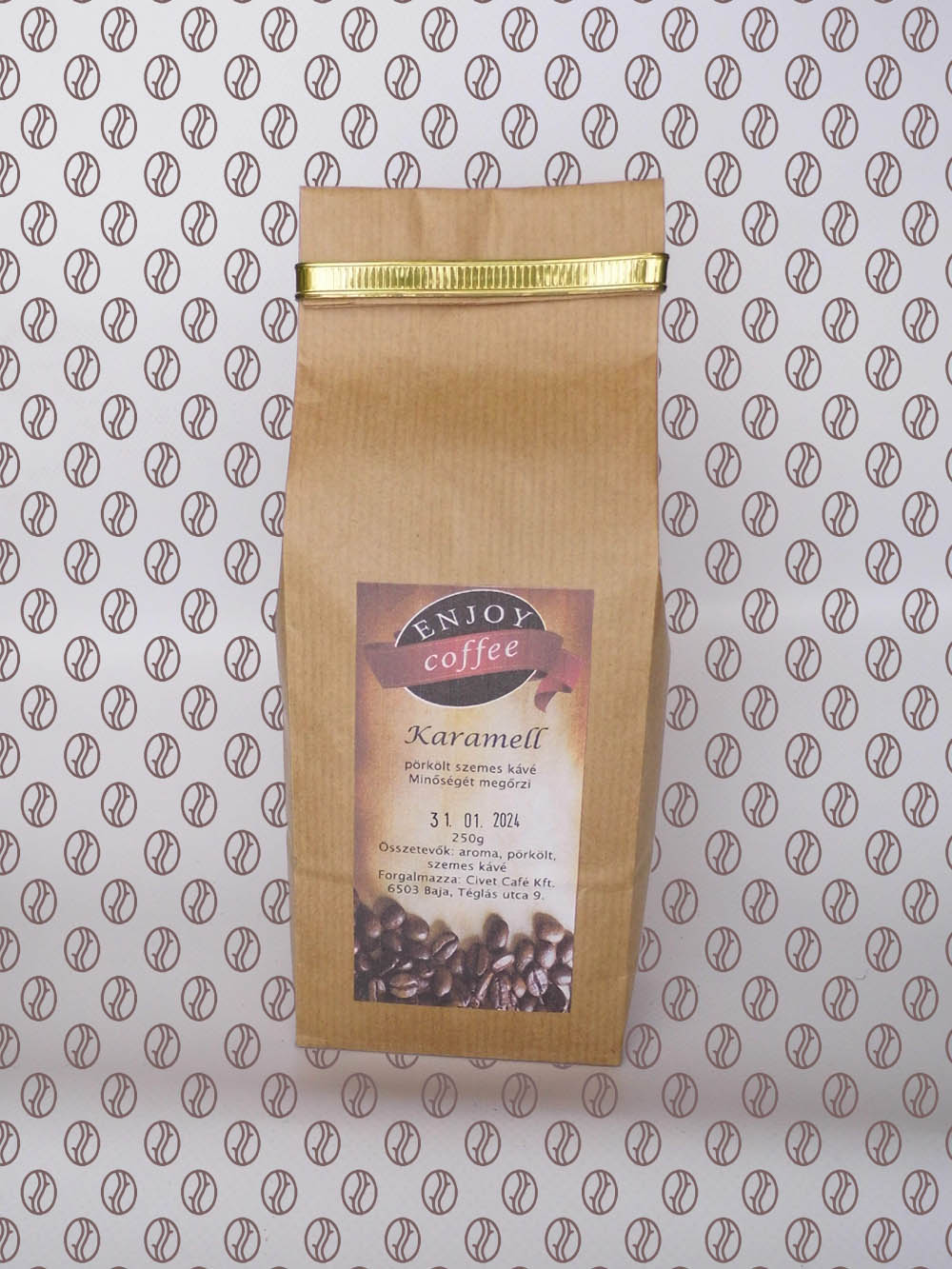 Enjoy Coffee Karamell ízesítésű szemes kávé 250g